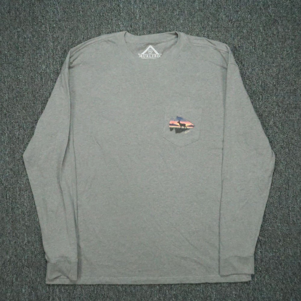 Burlebo Shirt Mens Extra Large Gray Long Sleeve Crew Arrowhead Deer Hunting Tee